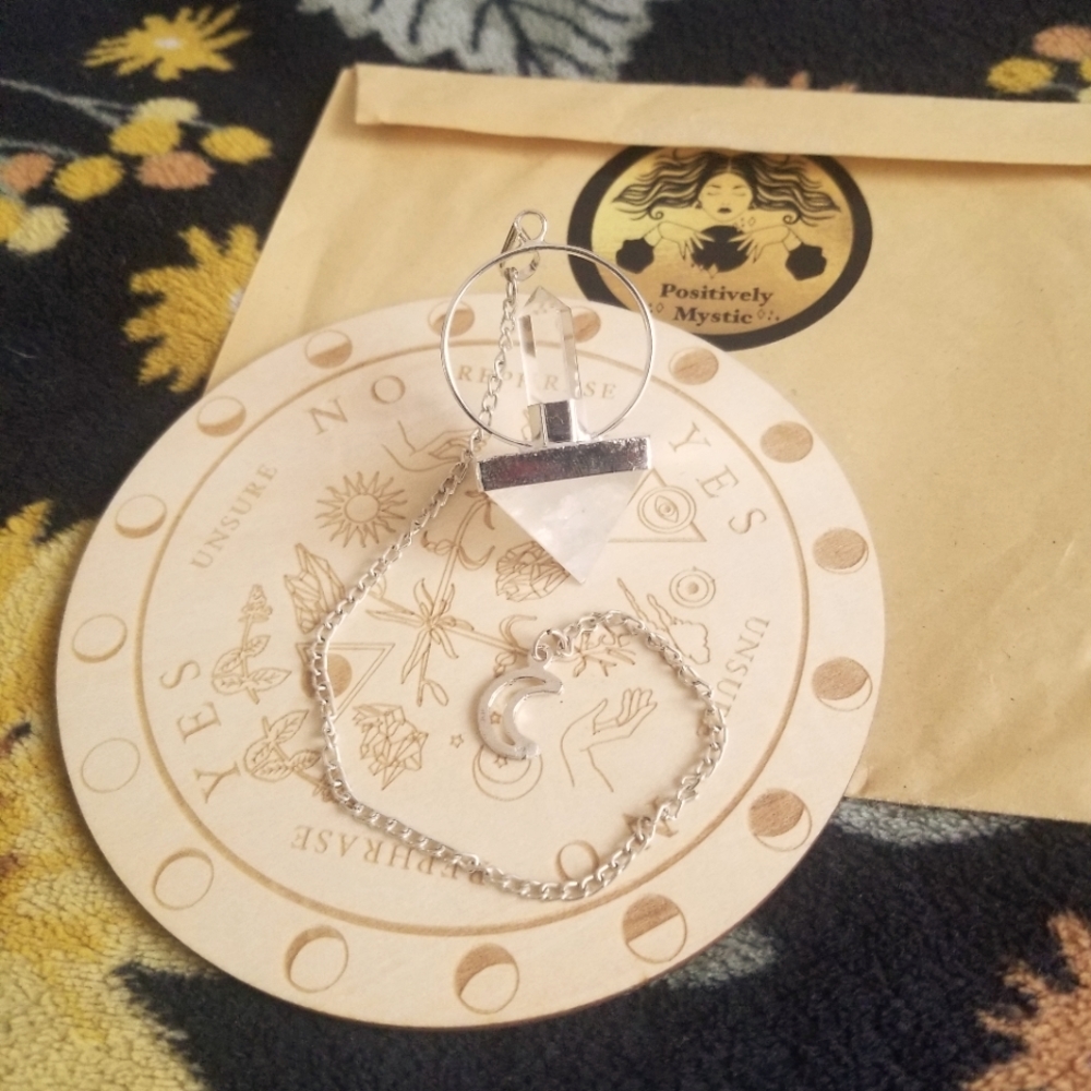 Clear Quartz Pendulum and Pendulum Board